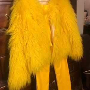 Yellow Faux Sheep Wool Coat